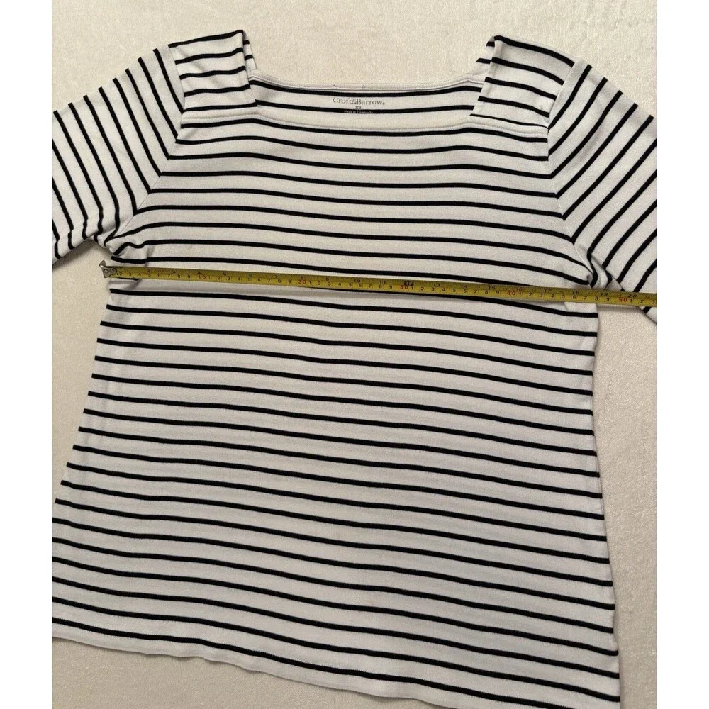 Croft & Barrow 100% Cotton Women’s Crew Neck Striped Top Size XL Black/White